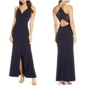 Sequin Hearts Navy Lace-Back Maxi Dress